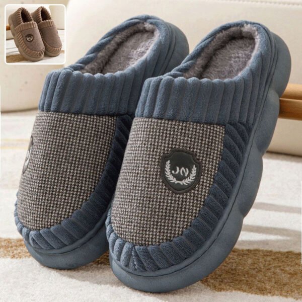 Plus Size Colorblock Plush Slippers For Women Men Winter Warm Home Slipper Indoor Thick-soled Fleece Shoes Couple – Image 2